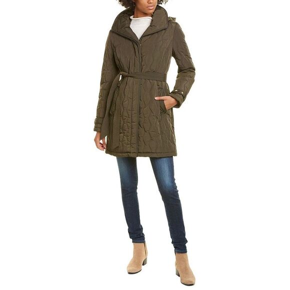 Donna Karan New York Womens Quilted Technical Hooded Coat Small Olive - NWT $280 - Picture 1 of 4